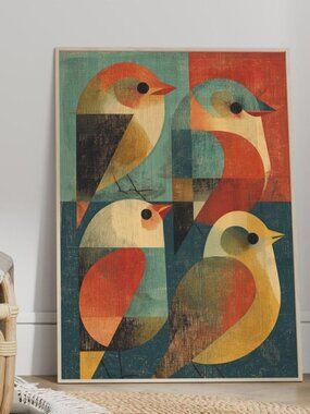 Sosaku Hanga Birds Wall Art Poster or Canvas Print, Retro 1930s Japanese